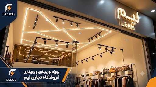 نمونه کار دیزاین نوری و نصب چراغ ریلی فروشگاه لیم فازجو